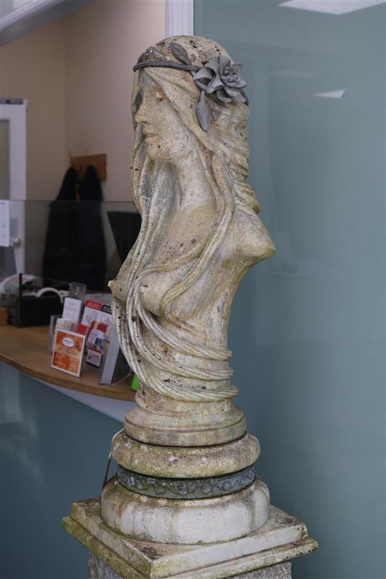 An Art Nouveau style composition bust and pedestal, H.173cm